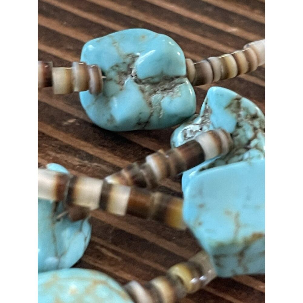Double Strand Zuni Turquoise Nugget Handcut Heishi Native American Necklace - Picture 10 of 13
